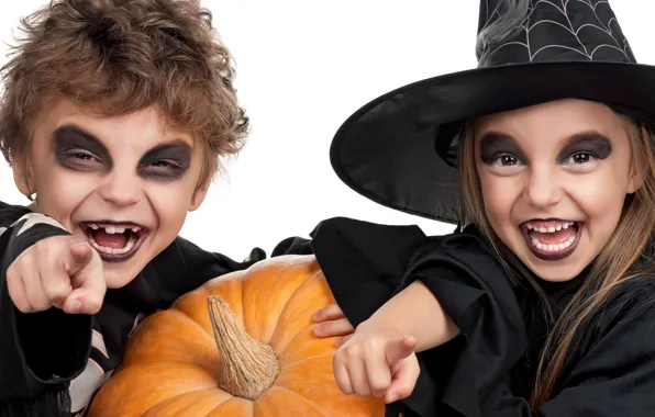 Children, holiday, hat, pumpkin, Halloween