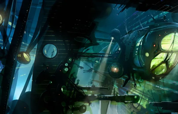 Ship, base, divers, underwater, floats