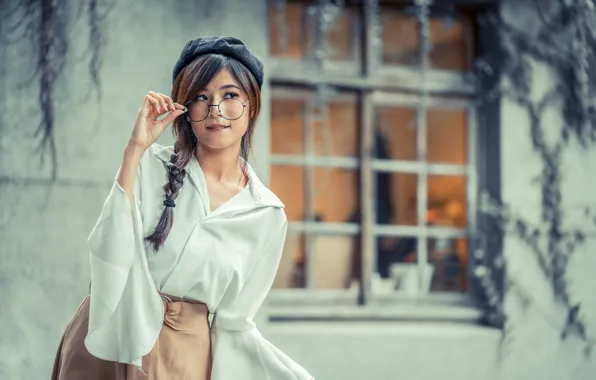 Positive, window, glasses, Asian, gesture, window, asian, glasses
