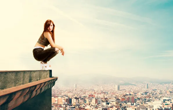 Picture roof, girl, the city, height
