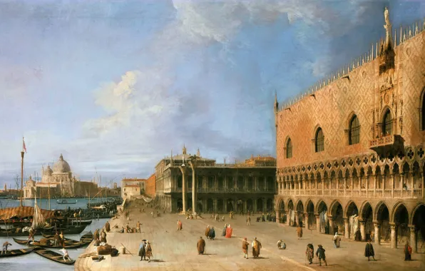 Picture, the urban landscape, Canaletto, Molo at the Palace of the Doges in Venice, Giovanni …