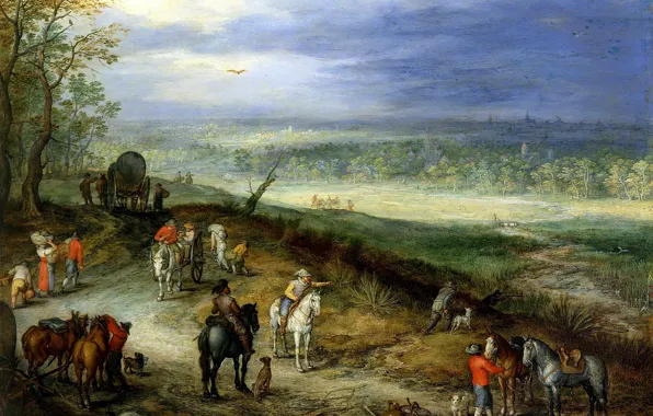 Picture, panorama, A landscape with Travelers, Jan Brueghel the elder