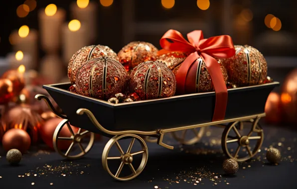 Balls, Christmas, red, New year, Christmas decorations, Christmas decorations, AI art, neural network