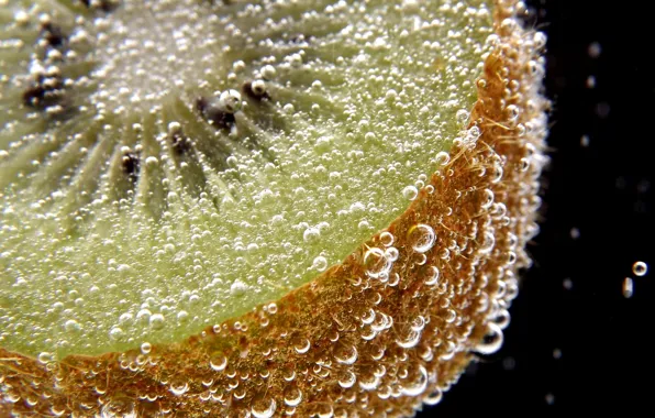 Macro, bubbles, kiwi, under water