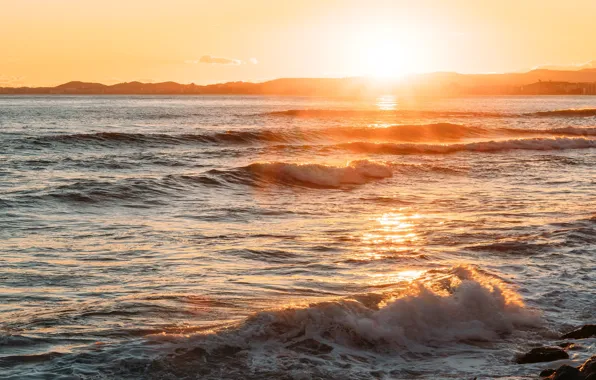 Picture sea, wave, summer, the sun, light, sunset, dawn, relax