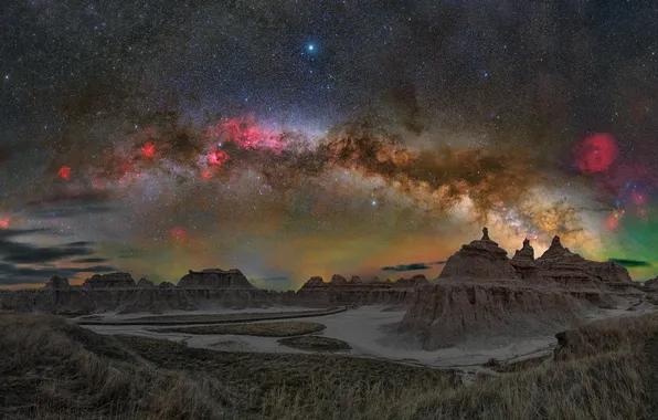 The sky, stars, night, rocks, desert, The milky way
