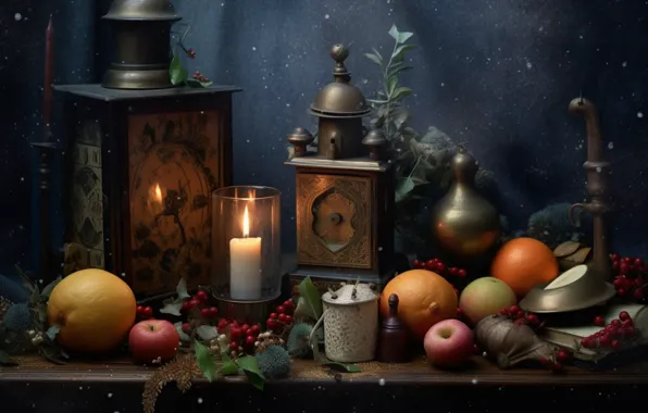 Winter, snow, toys, Christmas, New year, still life, items, AI art