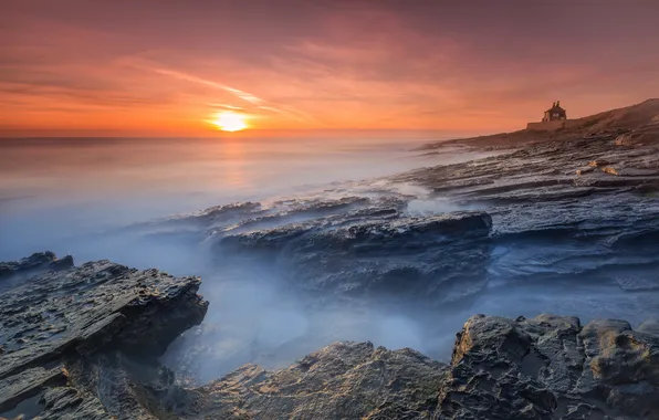 Landscape, sunrise, Bamburgh Castle