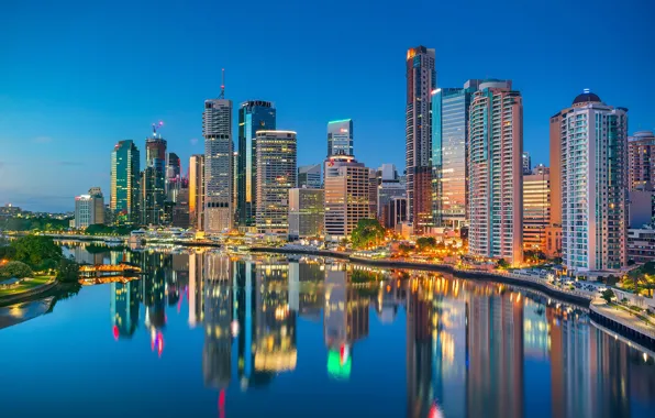 Picture reflection, river, building, home, Australia, promenade, skyscrapers, Australia