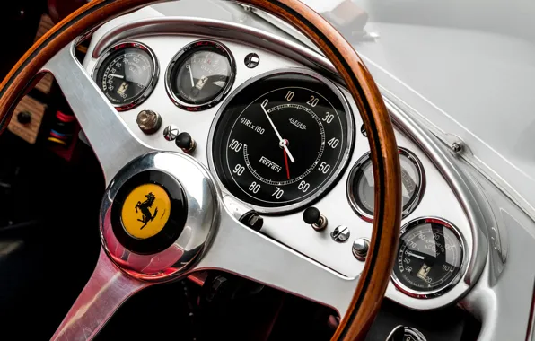 Speedometer, Ferrari, Classic, The wheel, 1957, Classic car, Sports car, Ferrari 625 TRC