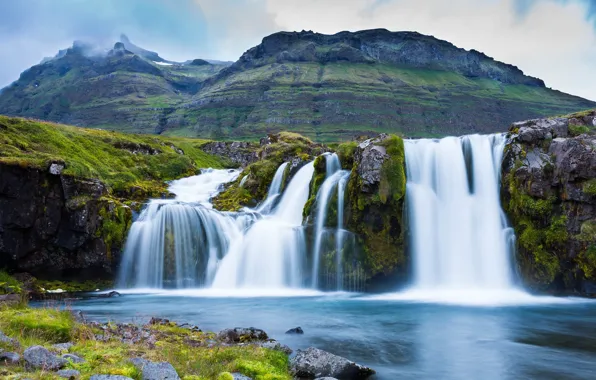 Mountains, waterfall, Iceland, Iceland, Kirkjufoss, Grundarfjordur, Grundarfjordur