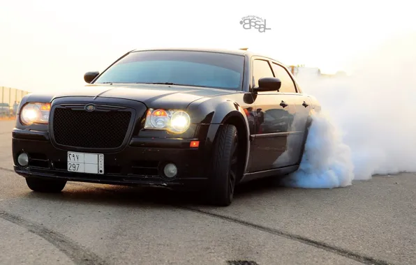 Machine, auto, smoke, Chrysler, black, drift, Chrysler 300