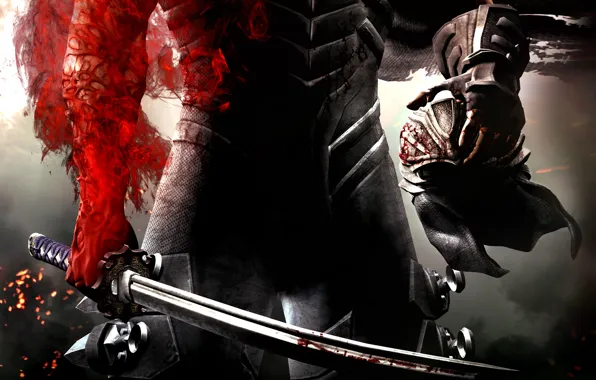 Red, weapons, blood, sword, warrior, helmet, armor, scars