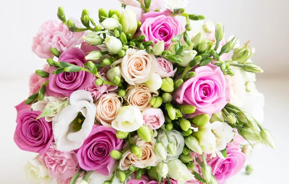 Bouquet, white, pink, flowers, roses, wedding, wedding bouquet