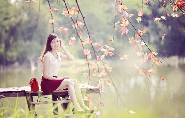 Girl, light, nature, Asian