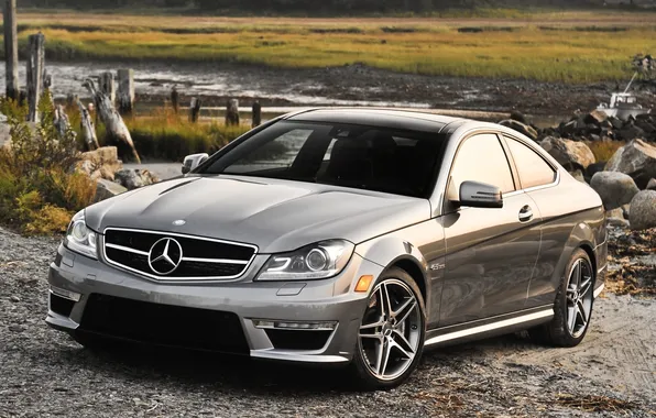 Field, stones, grey, coupe, supercar, mercedes-benz, Mercedes, coupe