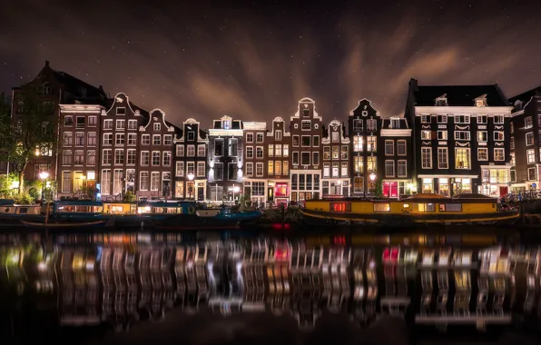Picture night, the city, lights, Amsterdam, Netherlands