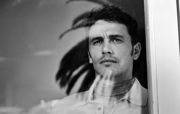 Look, glass, face, window, actor, black and white, male, James Franco