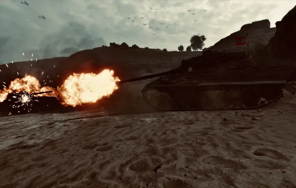 HDR, Fire, Tiger, Shooting, Beach, Tank, World of Tanks, Tiger 2