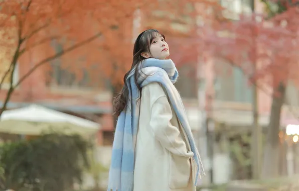 Asian, Model, Flower, Winter, pretty, Woman, Scarf, Outdoor