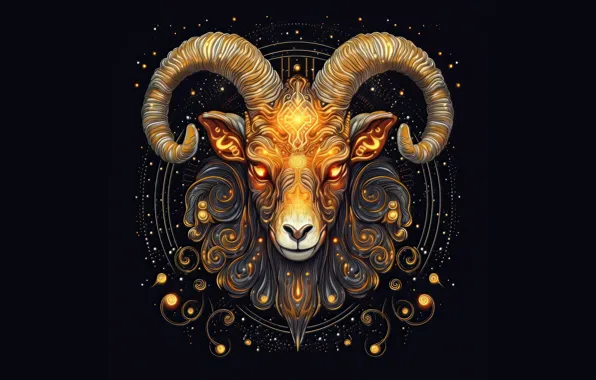 Sign, symbol, black background, the signs of the zodiac, zodiac, Aries, astrology, horoscope