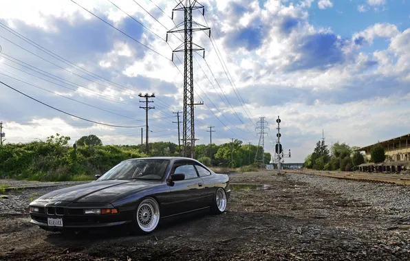 Picture the sky, clouds, reflection, black, bmw, BMW, black, e31