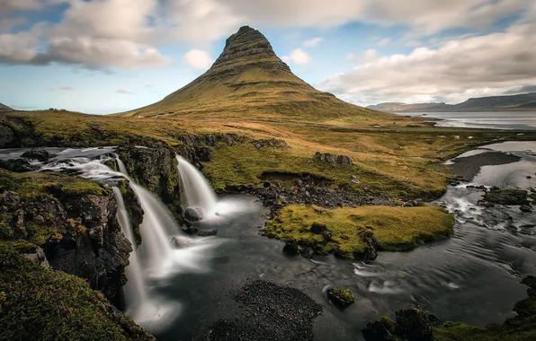 Landscape, mountains, nature, river, waterfall