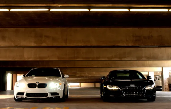 Picture white, Audi, Audi, bmw, BMW, Parking, white, black