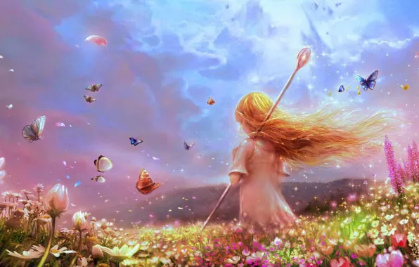 Butterfly, nature, staff, elf