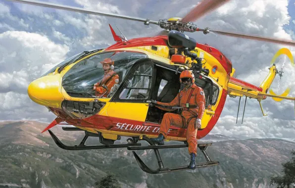 Art, helicopter, painting, aviation, Eurocopter EC 145 &ampquot;emergency&ampquot;