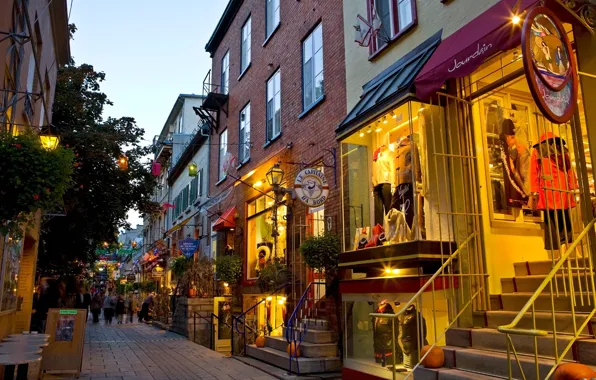 The evening, The city, Lights, Stores, Showcase, Streets, Travelers