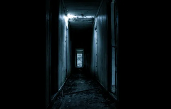 Picture darkness, door, corridor, the ruins, gloomy