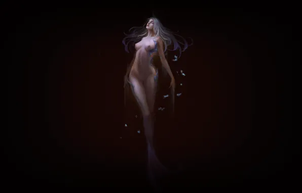 Girl, Chest, Minimalism, Mermaid, Body, Girl, Naked, Erotic