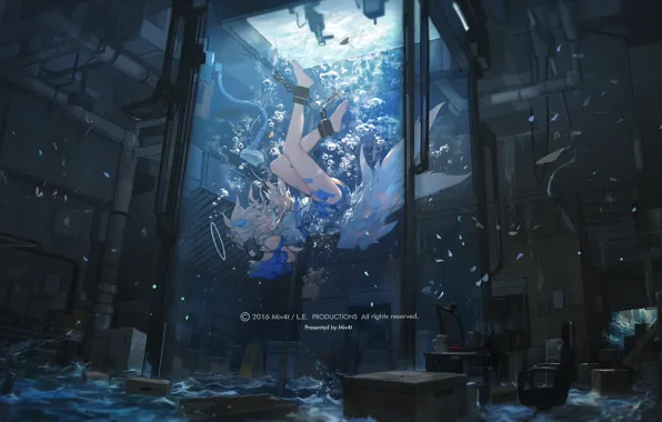 Water, girl, aquarium, anime, art, mivit