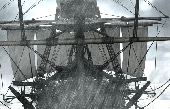 Picture storm, rain, ship, Ubisoft, Assassin's Creed IV: Black Flag