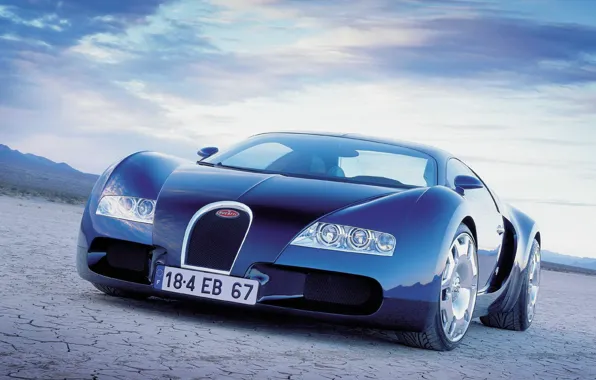 Blue, desert, Auto, Bugatti