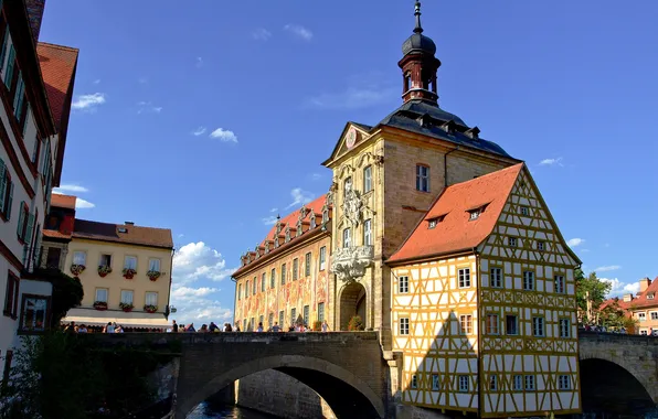 Bridge, river, Germany, Bamberg, Old Town Hall