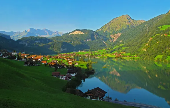 Landscape, mountains, the city, Switzerland, Lungern