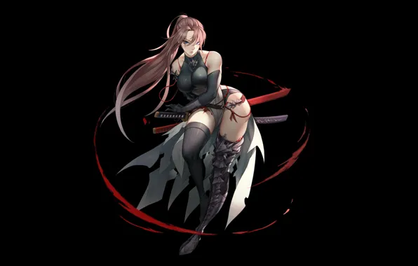 Girl, katana, Anime, Asian, Art, Weapons