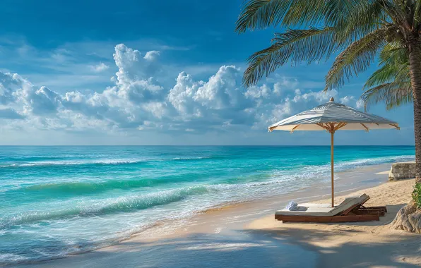Sand, sea, wave, beach, the sky, clouds, tropics, Palma