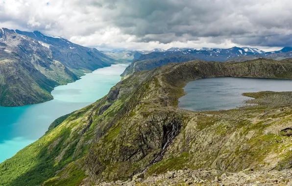 Clouds, mountains, lake, river, Norway, river, mountains, clouds