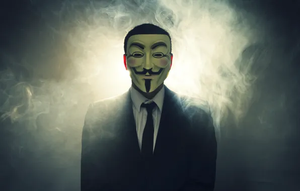 Picture light, smoke, mask, costume, V for Vendetta