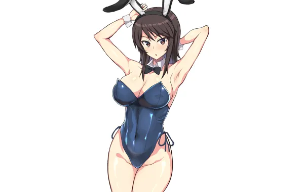 Girl, sexy, cleavage, long hair, brown hair, brown eyes, boobs, anime