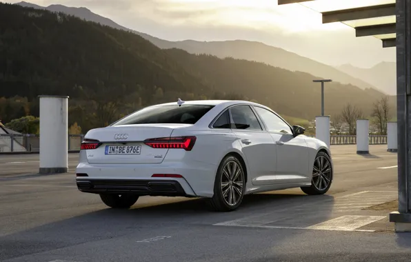 White, Audi, Parking, sedan, hybrid, Audi A6, four-door, 2020