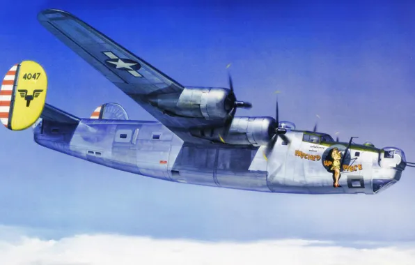 Picture bomber, war, art, airplane, painting, aviation, ww2, B-24 Liberator