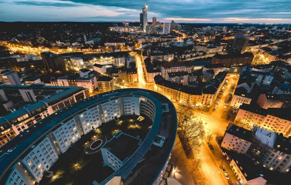 Roof, city, the city, lights, home, yard, lights, architecture