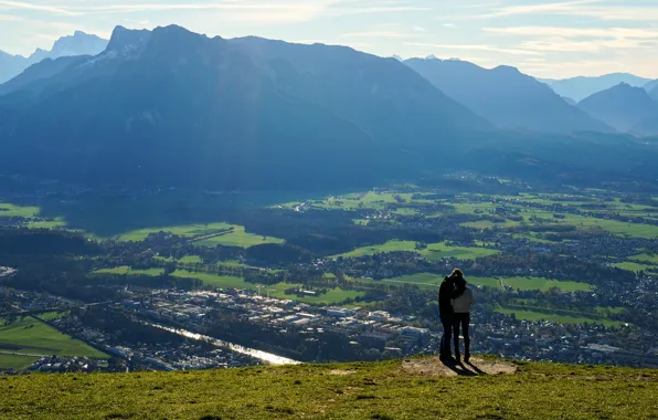Girl, Mountains, valley, pair, guy, relationship