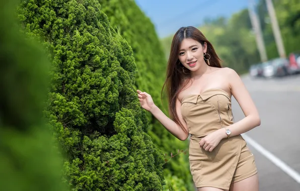 Picture girl, Asian, cutie, the bushes