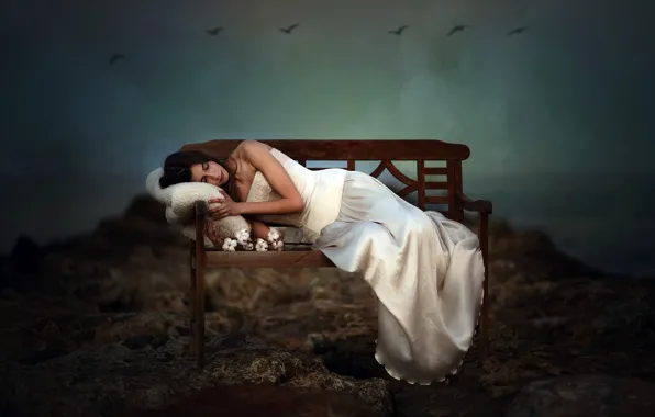 Picture girl, bench, Mar Kalina