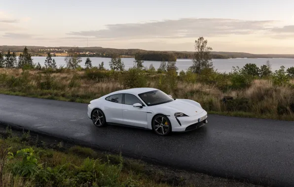 Picture Porsche, wet asphalt, Turbo S, 2020, Taycan